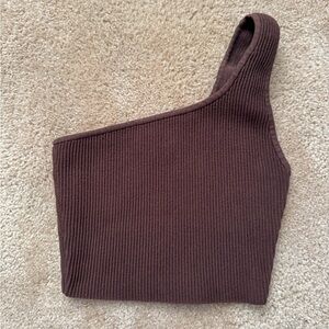 Babaton Chocolate Ribbed Knit Top